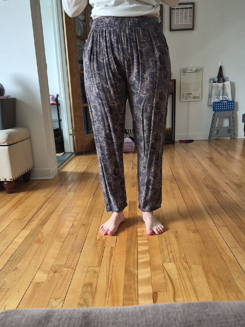 Relaxed Fit Paisley Print Woman's Pants - Navy
